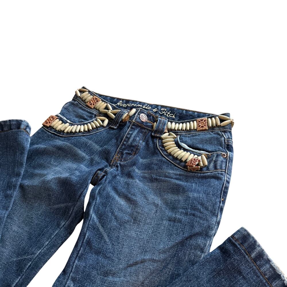 Abercrombie & Fitch Blue Flare Jeans Women’s Size 2 Y2K Beaded Embellished Denim